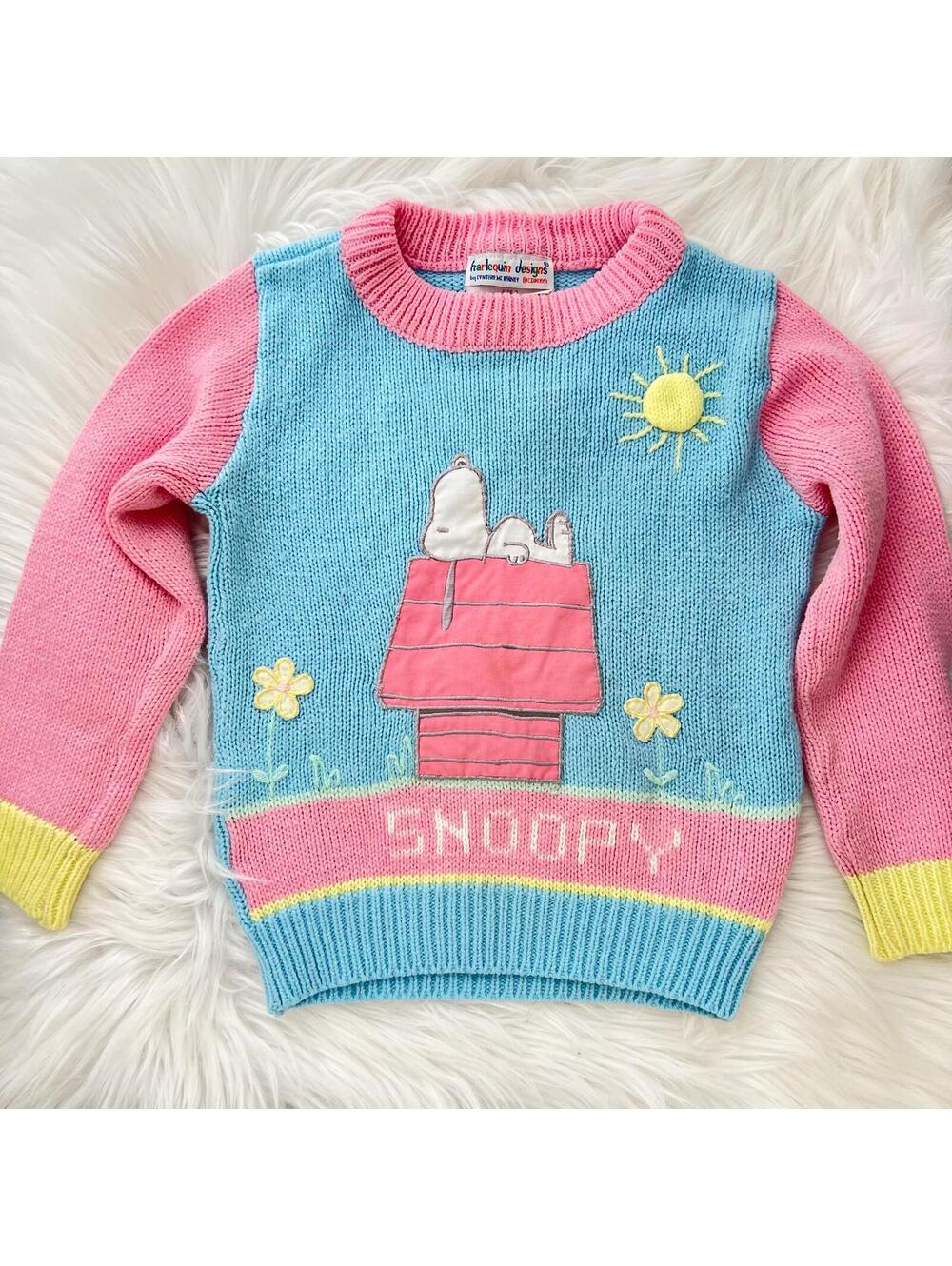 Vintage Snoopy Peanuts Pastel Sweater Kids 3 Harlequin Designs 1991 Knit